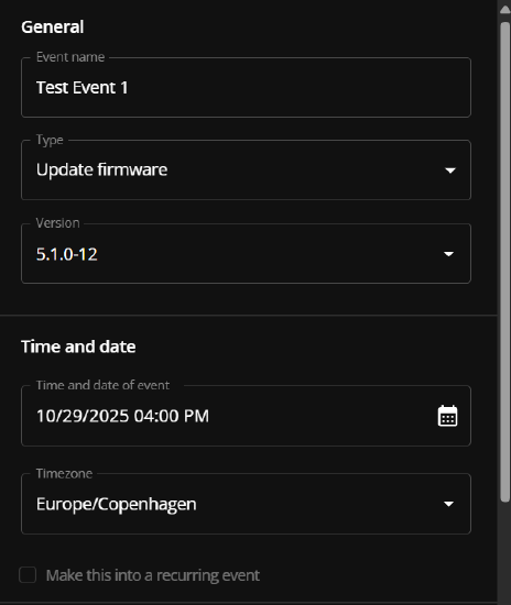Event details screen